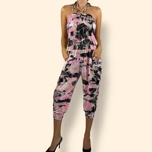 Women's Y2K Apple Bottom Jeans Animal Print One Piece Jumpsuit Large